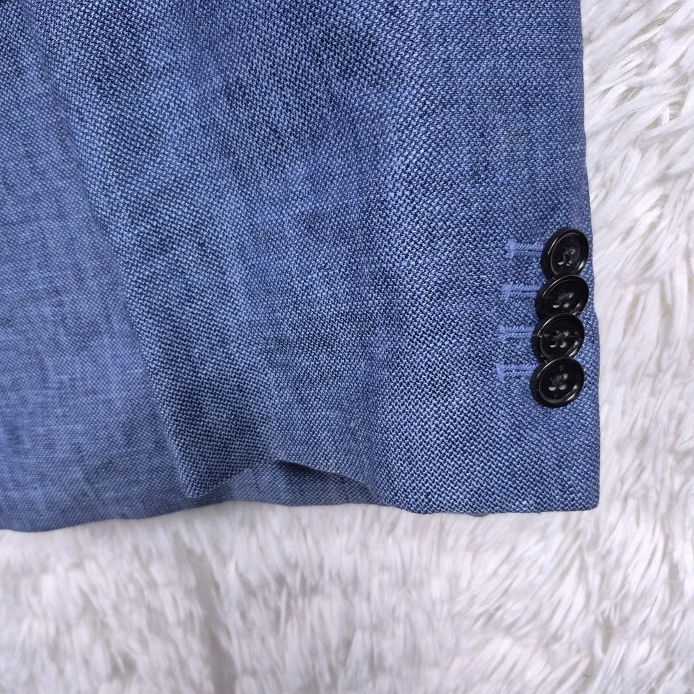 Banana Republic Mens 42R Slim Fit Linen Blazer Comet Blue 2-Button Jacket
